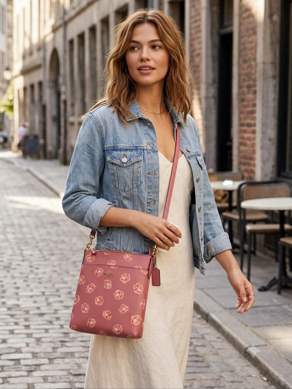 Coach Kitt Messenger Rose-Print Pink Crossbody Bag with Gold Hardware